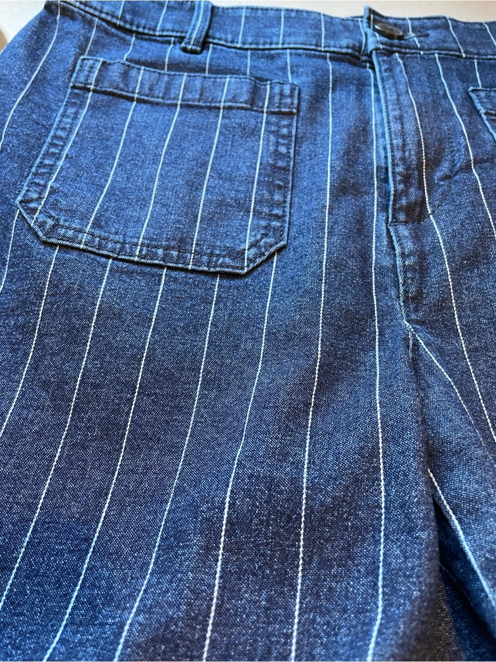 LOFT Palmer Wide Leg Jeans | Blue/White Pinstripe - Picture 10 of 12